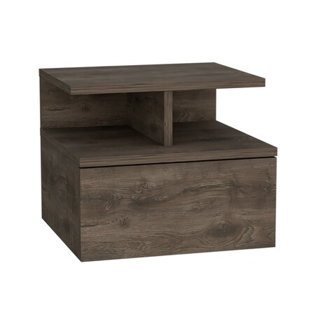 Tuhome Adele Floating Nightstand with Drawer and Open Storage Shelves- Dark Walnut MLB9406
